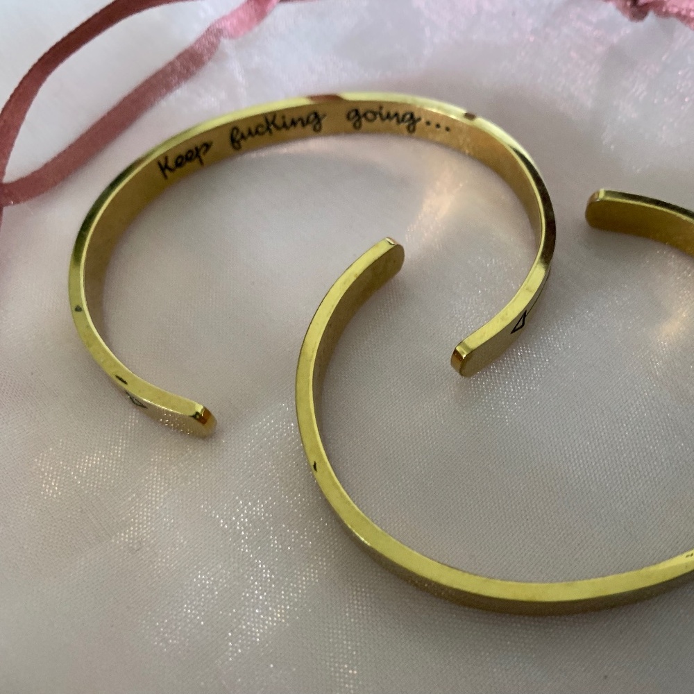 Set of 2 Gold-Tone Cuff Bracelets – “Keep F*ing Going…” Motivational Quote - Picture 7 of 9